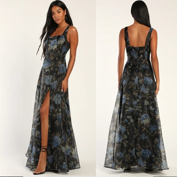 Lulus Dresses & Skirts - Lulus Stunning Elegance Black Floral Organza Maxi Dress Romantic Gown Small